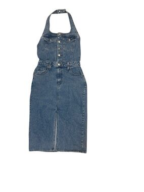 Universal Thread Denim Halter Midi Dress Size 2 Button Front Blue